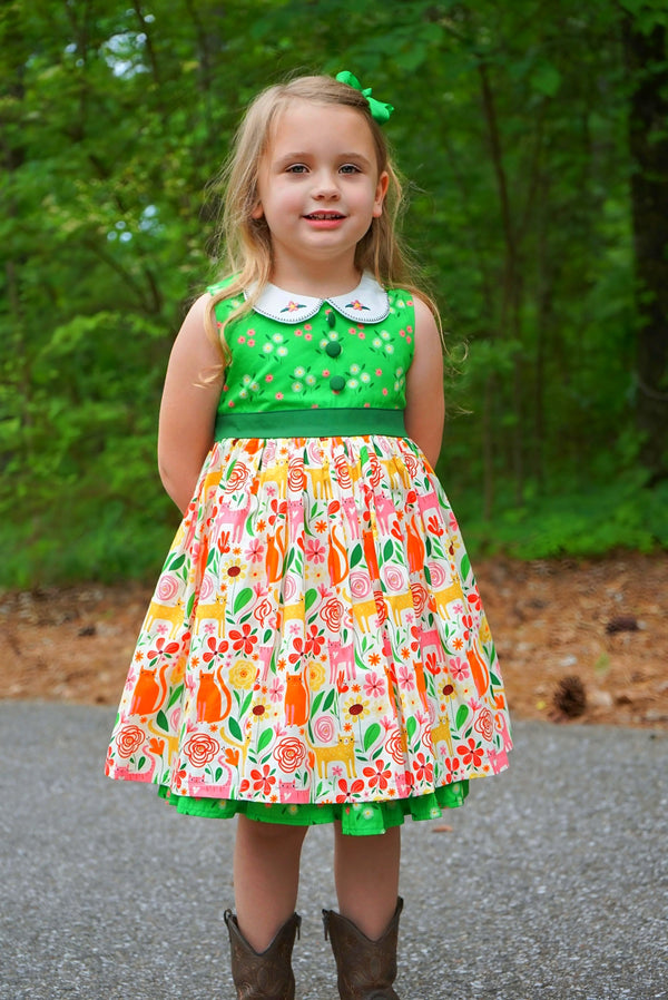cats-meow-vintage-lolly-dress-w-hair-bow-little-miss-marmalade - Sophia's Style Girls Dress-1